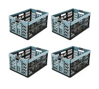 keeeper Set di Cassette Pieghevoli Robuste, Con Morbidi Manici Laterali Soft-Touch, 4 x 45 L, Ben, Nordic Blue (Blu)