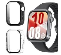 KeeFos 2-Pezzi Custodia Compatibile con Huawei Watch Fit 4 Vetro Temperato, Protezione Completa, 9H HD Anti-Graffio PC Cover Case per Huawei Watch Fit 4 (Trasparente+Nero)