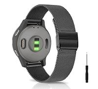 KeeFos 20mm Cinturini Compatibile con Garmin Forerunner 570 42mm/165/245/645/Approach S50/S44/Vivoactive 6/5/Venu Sq 2/Venu 2 Plus, Bracciale in Metallo, Cinturino da Uomo e Donna - Nero