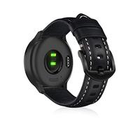 KeeFos 20mm Cinturino Compatibile con Garmin Forerunner 570 42mm/165/245/645/Approach S50/S44/S42/Vivoactive 6/Vivoactive 5/Venu Sq 2/Venu 2 Plus, Cinturini in Pelle per Donna Uomo - Nero