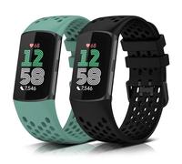 KeeFos Cinturini Compatibile con Fitbit Charge 6/Fitbit Charge 5, Bracciale in Silicone, Sport Cinturino - Nero + Verde