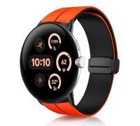 KeeFos Cinturini Compatibile con Google Pixel Watch 4 45mm 2025/Google Pixel Watch 3 45mm, Bracciale in Silicone con Fibbia Magnetica, Cinturino di Ricambio - Arancione/Nero