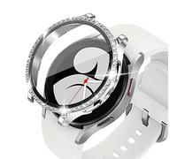 KeeFos Cover Compatibile con Samsung Galaxy Watch 4 44mm, Custodia Vetro Temperato, Bling Case, PC Schermo, HD Clear, Anti-Graffio, Custodia Pellicola Protettiva per Galaxy Watch 4 44mm (D'argento)