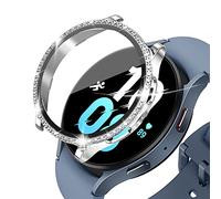 KeeFos Cover Compatibile con Samsung Galaxy Watch 5 44mm, Custodia Vetro Temperato, Bling Case, PC Schermo, HD Clear, Anti-Graffio, Custodia Pellicola Protettiva per Galaxy Watch 5 44mm (D'argento)