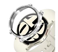 KeeFos Cover Compatibile con Samsung Galaxy Watch 6 40mm, Custodia Vetro Temperato, Bling Case, PC Schermo, HD Clear, Anti-Graffio, Custodia Pellicola Protettiva per Galaxy Watch 6 40mm (D'argento)