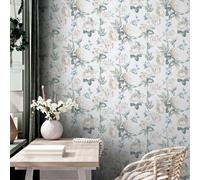 Keeka Percorso Floreale Parati 923802 Blu & Crema Foglie Elegante Fiore Arthouse