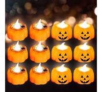 KEELYY 12 candeline LED a forma di zucca, luci da tè a LED Halloween, Mini candele a forma di zucca senza fiamma Decorazioni per feste di Halloween