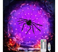 KEELYY Luci a ragnatela per Halloween, 8 modalità, 70 luci a LED, decorazione per Halloween, ragnatela, funzionamento USB con timer, luci a rete, decorazione per cortile, giardino, esterni, interni