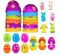 KEELYY Uova di Pasqua da riempire, 24 uova di Pasqua con 24 mini coniglietti, regali di Pasqua per bambini, uova di Pasqua, riempibili, uova di Pasqua, caccia, filler stuffer