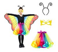 KEELYY Vestito Fata Bambina, Costume Farfalla Bambini Ragazze, Ali di Farfalla con Maschera Tutu Gonna Cerchietto, per Halloween Costume Carnevale Cosplay Compleanni, GIALLO