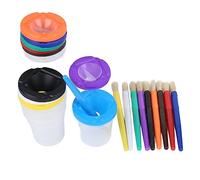 Keenso 10 Pezzi Tazze da Vernice Antiversamento Set da Pittura per Bambini con Pennelli, Coperchi Colorati, Facile da Pulire, Ideale per Piccoli Progetti di Pittura, Materiale Plastico