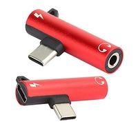 Keenso 2pcs Tipo C a 3,5 Mm ADIO Adattatore Cavo per Moto Z Play, Slim Type-C Caricamento Collegamento 2 in 1 Tipo Adapter C per la Serie LECO-Lemax, Materiale in Lega di Alluminio (rosso)