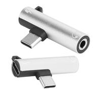 Keenso 2pcs Tipo C a 3,5 Mm ADIO Adattatore Cavo per Moto Z Play, Slim Type-C Caricamento Collegamento 2 in 1 Tipo Adapter C per la Serie LECO-Lemax, Materiale in Lega di Alluminio (SILVER)