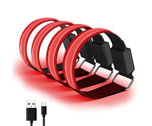 Keenso 4 Bracciali LED Riflettenti Ricaricabili USB, Braccialetti Luminosi di Sicurezza Regolabili per Sport all'Aria Aperta, Corsa, Ciclismo (Rosso)