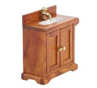 Keenso Abbazzinamento del Lavello da Bambola 1:16 con Design a Due Porte, Lavandino in Miniatura in Legno di Betulla e Rubinetto per Decorazioni Realistiche per la Casa delle Bambole, Deposito
