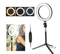 Keenso Anello Luminoso a LED Dimmerabile con Treppiede per Selfie, Alimentatore USB Portatile per Fotografia, Lega di Alluminio da 20 Cm