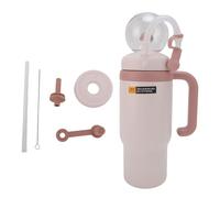 Keenso Bottiglia d'Acqua per Bambini, 710 Ml/24 Once in Acciaio Inossidabile Bere a Tazza con Paglia per la Maniglia per Viaggi All'aperto (Grigio Rosato Pallido)