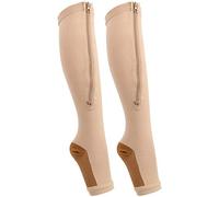 Keenso Calze a Compressione, Calza a metà Polpaccio con Cerniera, Calze a Compressione Slim per Donna e Uomo, gambaletto, Punta Aperta, Sostegno Rigido, vene varicose, Calze(L/XL)