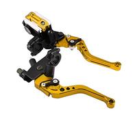 Keenso Coppia leve freno e frizione regolabili 1 paio, leve freno serbatoio freno universale moto freno frizione 7/8 "per moto(Gold)