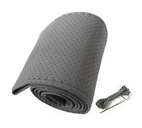 Keenso Coprivolante per Auto in Pelle, Coprivolante per Auto Universale Cucito a Mano Coprivolante in Pelle Microfibra Traforata per 38 Cm di Diametro (Grigio)