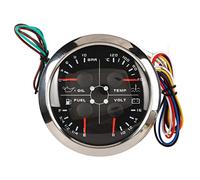 Keenso Indicatore Livello Carburante, 4in1 85mm Calibro Multifunzione Livello Carburante Pressione Olio Temperatura Acqua Voltmetro DC 9 a 32V per Auto RV Barca Moto (Nero °C/Bar)