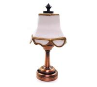 Keenso Lampada per Casa delle Bambole Lampada da Tavolo in Miniatura con Base in Lega e Paralume a Ventola, Scala 1/12, Alimentata a Batteria, Luce Calda a LED per l'arredamento del Soggiorno,