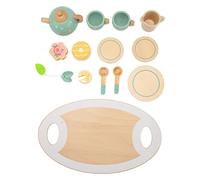 Keenso Set da tè per Bambini, Set da tè per Bambini in Legno con Bordi Lisci, Giocattolo da Gioco per Bambine, Include Cucchiaio per Tazza Vassoio, Dai 36 Mesi in su