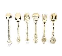 Keenso Squisito Set Vintage con Forchetta e Cucchiaio, Utensili da in Stile Corte Europea per la Caffetteria del Negozio di tè Al Latte, Manico a Forma di Cuore in Bronzo Rosso, Set da 6 Pezzi (#1)