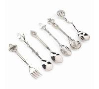 Keenso Squisito Set Vintage con Forchetta e Cucchiaio, Utensili da in Stile Corte Europea per la Caffetteria del Negozio di tè Al Latte, Manico a Forma di Cuore in Bronzo Rosso, Set da 6 Pezzi (#2)