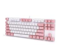 Keenso Tastiera Meccanica da Gioco 87 Tasti Luce Mista, Materiale ABS Resistente e Design Ergonomico, Adatta per Laptop Desktop, Rosa e Bianco, Ideale per Ufficio e Giochi (Bianco rosa con