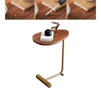 Keenso Tavolino Versatile con Venature del Legno Scuro, Robusta Struttura in Acciaio, Tavolino Salvaspazio a Forma di C per Soggiorno, Divano, Comodino (Design piatto e cornice dorata)