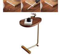 Keenso Tavolino Versatile con Venature del Legno Scuro, Robusta Struttura in Acciaio, Tavolino Salvaspazio a Forma di C per Soggiorno, Divano, Comodino (Design con scanalatura e cornice dorata)