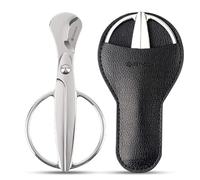 KEENSUN Forbici per sigari, a ghigliottina, in acciaio inox, doppia lama, taglio dritto (argento), con custodia in pelle, accessori per sigari (larghezza manico 7 cm)