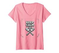 Keep Calm And BBQ On: Mantra del Maestro del Grill Maglietta con Collo a V, Donna, Rosa, XL