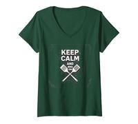 Keep Calm And BBQ On: Mantra del Maestro del Grill Maglietta con Collo a V, Donna, Verde Foresta, XL