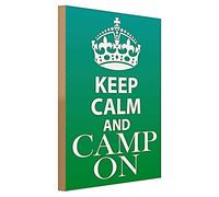 Keep Calm and Camp On | Targa decorativa in legno stile retrò per gli appassionati di campeggio | Verde con corona | 30 cm x 40 cm