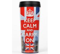 Keep Calm and Carry On - Tazza da viaggio, motivo Union Jack, bicchiere termico con coperchio