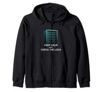 Keep Calm And Check The Logs Sysadmin IT Tech Humor Felpa con Cappuccio