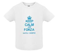 "Keep Calm and Forza Napoli Sempre" Maglietta per bebè manica corta Personalizzata Idea Regalo Figli Compleanno Nascita Neonato Tutina Tifosi Napoletani Napoli Campione D'Italia Scudetto Azzurri 1926
