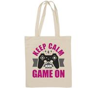 Keep Calm and Game On - Borsa tote in cotone naturale, colore: Bianco