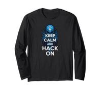 Keep Calm And Hack On Hacker Skull Circuit Board Maglia a Manica