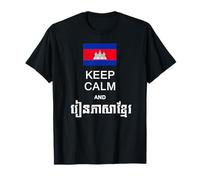 Keep Calm and Learn Khmer con la bandiera della Cambogia Maglietta