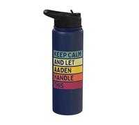 Keep Calm And Let Aaden Handle This Funny Custom Retro Citazione Stainless Steel Insulated Water Bottle
