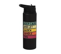 Keep Calm And Let Aaden Handle This Funny Custom Retro Citazione Stainless Steel Insulated Water Bottle