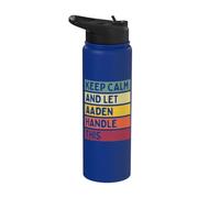 Keep Calm And Let Aaden Handle This Funny Custom Retro Citazione Stainless Steel Insulated Water Bottle