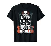 Keep Calm and Rock n Roll Heavy Metal Teschio Chitarra Maglietta