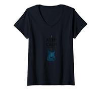 Keep Calm And Rock On Guitar Music Lover Wall Maglietta con Collo a V, Donna, Nero, S