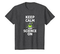 Keep Calm And Science On - Laboratorio di Chimica per Insegnanti di scienze Maglietta, Bambini, Grigio Scuro, 8 Anni