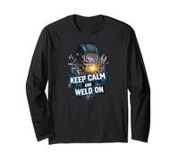 Keep Calm And Weld On Funny Welder Metalworking Maglia a Manica