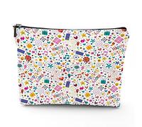 Keep Calm, borsa per cosmetici in lino da donna, con scritta "Keep Calm and Carry On", organizer per trucchi, impermeabile, idea regalo, rosa e blu, 17,8 x 22,9 cm, Multicolore_24, Taglia unica,